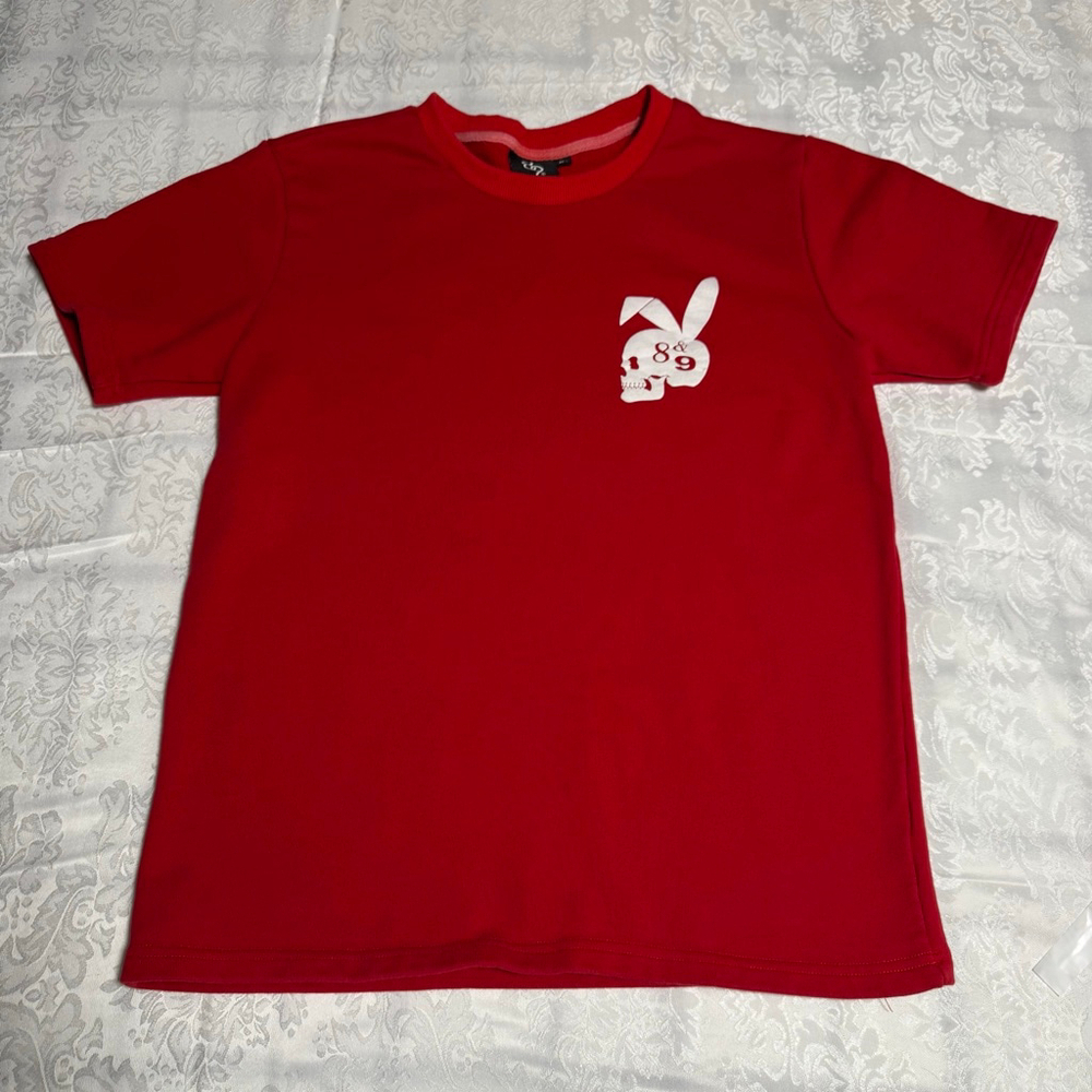 Men's 8&9 Playing Terry Red Short Sleeve Tee with Skull Bunny Graphic M #114